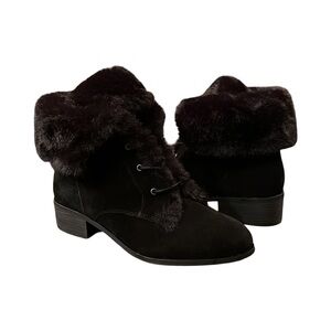 Splendid Keilah Lace Up Boot Black Suede Leather Faux Fur Size 9 New